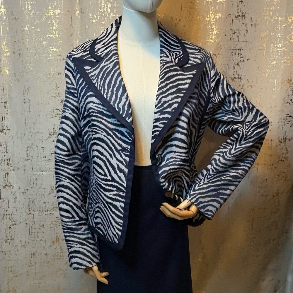 Isabella Navy and Gray Zebra Print Blazer